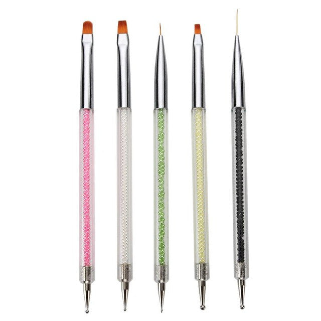 Easy to handle and operate Nylon Material 5 Pcs 2 way Acrylic UV Gel Nail Art Nail Art Brush Nail Dotting Pen Anne