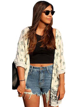 Elegant Print Boho Bohemian Pattern Open Blouse Women Kimono Long Shirt Loose Blouse Cover Up White Cotton Kimono Cardigan