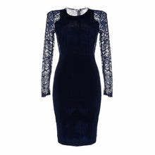 Elegant Women Lace Dress Backless Long Sleeve Pencil Dresses Autumn Plus Size Sexy Slim Bodycon Formal Velvet Dress Vestidos