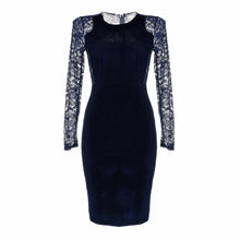 Elegant Women Lace Dress Backless Long Sleeve Pencil Dresses Autumn Plus Size Sexy Slim Bodycon Formal Velvet Dress Vestidos