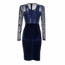 Elegant Women Lace Dress Backless Long Sleeve Pencil Dresses Autumn Plus Size Sexy Slim Bodycon Formal Velvet Dress Vestidos