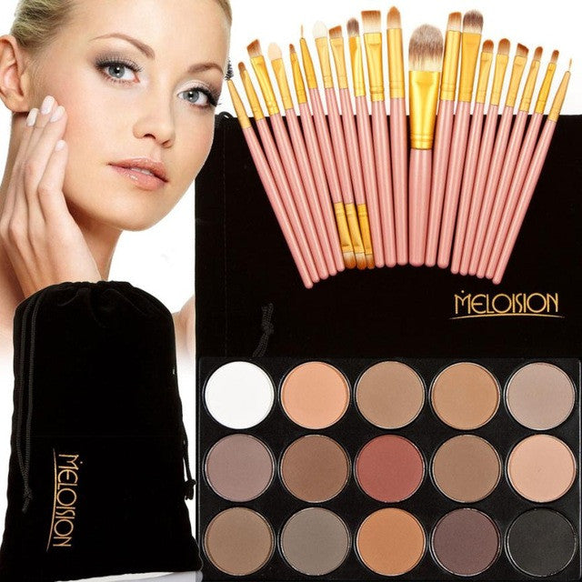Excellent Quality 15 Color Eyeshadow + 20 Pcs Makeup Brushes Concealer Face Powder Shadow adoption of high quality ingredients
