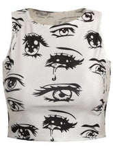 Eye Tear Cartoon Print Crop Top Tight Fitness Fiting Workout Cropped Pattern Short Top Fashion Vest Sleeveless Casual Tank