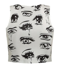 Eye Tear Cartoon Print Crop Top Tight Fitness Fiting Workout Cropped Pattern Short Top Fashion Vest Sleeveless Casual Tank