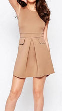 Fake Pockets Pleated Skater Nude Dress Women Elegant Sleeveless Fashion Office Short Dress Wear To Work Business Casual Dress
