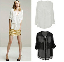 Fashion Casual Chiffon Blouse Black White Women Blouse Ladies Tops Blusas Femininas 2014 Camisas Femininas