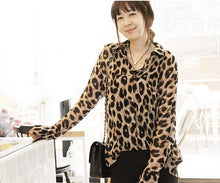 Fashion Casual Leopard Print Women Chiffon Blouse Loose Long Sleeve Blusa Blusas Femininas 2014 Camisas Femininas Women Tops