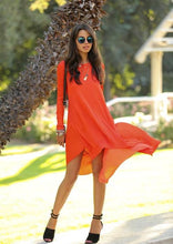 Fashion Sexy Asymmetrical Summer Dress Long Sleeve Orange Beach Women Dress 2015 Vestido De Festa Vestidos Maxi Chiffon Dresses