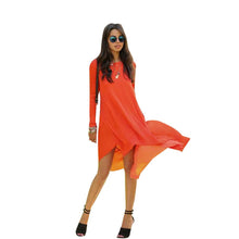 Fashion Sexy Asymmetrical Summer Dress Long Sleeve Orange Beach Women Dress 2015 Vestido De Festa Vestidos Maxi Chiffon Dresses