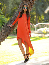 Fashion Sexy Asymmetrical Summer Dress Long Sleeve Orange Beach Women Dress 2015 Vestido De Festa Vestidos Maxi Chiffon Dresses