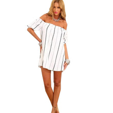 Fashion Sexy Off The Shoulder Striped Women Dress Summer Dress Mini Striped Black&White Summer Dress 2015 Vestido Vestidos