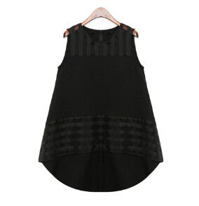 Fashion Striped Casual Ladies Chiffon Blouses Mesh High And Low Women Blouse Ladies Tops Blusa Camisas Blusas Femininas 2015