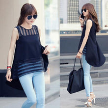 Fashion Striped Casual Ladies Chiffon Blouses Mesh High And Low Women Blouse Ladies Tops Blusa Camisas Blusas Femininas 2015