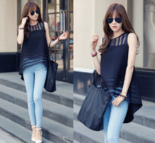 Fashion Striped Casual Ladies Chiffon Blouses Mesh High And Low Women Blouse Ladies Tops Blusa Camisas Blusas Femininas 2015