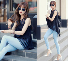 Fashion Striped Casual Ladies Chiffon Blouses Mesh High And Low Women Blouse Ladies Tops Blusa Camisas Blusas Femininas 2015