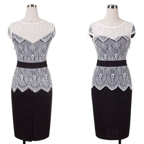Fashion Summer Elegant Women Dresses Club Women Bodycon Pencil Dress Patchwork Flower Crochet Lace Black Dress 2014