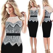 Fashion Summer Elegant Women Dresses Club Women Bodycon Pencil Dress Patchwork Flower Crochet Lace Black Dress 2014
