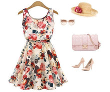 Fashion Summer Prited Tunic Lace Chiffon Dress Casual Women Dress Sleeveless Vestido Roupas Femininas