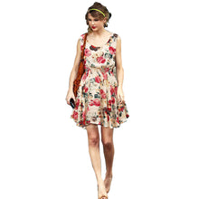 Fashion Summer Prited Tunic Lace Chiffon Dress Casual Women Dress Sleeveless Vestido Roupas Femininas