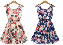 Fashion Summer Prited Tunic Lace Chiffon Dress Casual Women Dress Sleeveless Vestido Roupas Femininas