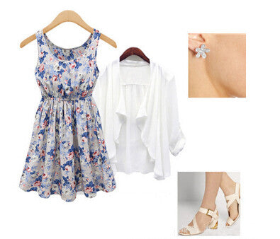 Fashion Women High Waist Pleated Dress Sexy Vintage Flower Prints Dress Summer Lady Dresses Vestidos Casual