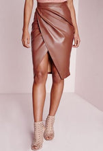 Faux Leather Skirt Plain Pink Green Pencil Skirt PU Knee Length Formal Office Wear To Work Skirts Womens Wrap Women Clothing
