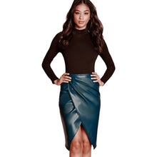 Faux Leather Skirt Plain Pink Green Pencil Skirt PU Knee Length Formal Office Wear To Work Skirts Womens Wrap Women Clothing