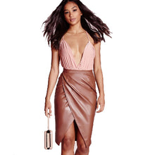Faux Leather Skirt Plain Pink Green Pencil Skirt PU Knee Length Formal Office Wear To Work Skirts Womens Wrap Women Clothing