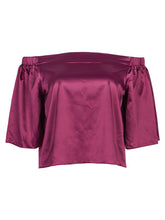 Faux Silk Blouse Off Shoulder Flare Sleeve Loose Top Women Solid Violet Women Crop Top Cropped Fall 2017 Women