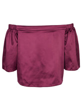 Faux Silk Blouse Off Shoulder Flare Sleeve Loose Top Women Solid Violet Women Crop Top Cropped Fall 2017 Womans Clothes Fashion