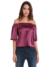 Faux Silk Blouse Off Shoulder Flare Sleeve Loose Top Women Solid Violet Women Crop Top Cropped Fall 2017 Women