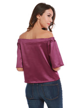 Faux Silk Blouse Off Shoulder Flare Sleeve Loose Top Women Solid Violet Women Crop Top Cropped Fall 2017 Women