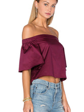 Faux Silk Blouse Off Shoulder Flare Sleeve Loose Top Women Solid Violet Women Crop Top Cropped Fall 2017 Womans Clothes Fashion