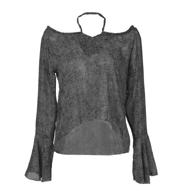 Flare Sleeve Tops For Women Blouse Bow Lace up Long Sleeve Shirt Women Off The Shoulder Autumn Sexy Tunic Causal Blouse Tops