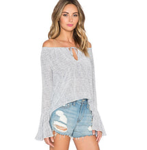Flare Sleeve Tops For Women Blouse Bow Lace up Long Sleeve Shirt Women Off The Shoulder Autumn Sexy Tunic Causal Blouse Tops