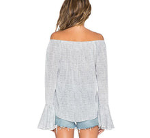 Flare Sleeve Tops For Women Blouse Bow Lace up Long Sleeve Shirt Women Off The Shoulder Autumn Sexy Tunic Causal Blouse Tops