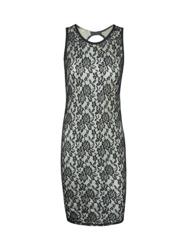 Floral Flower Pattern Lace Embroidery Elegant Women Dress Crochet Lining Bodycon Women Pencil Dress Midi Nude Dress Sleeveless