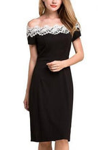 Floral Hollow Out Lace Off Shoulder Black Elegant Noble Summer Knee Length High Waist Women Dresses Lady Dresses