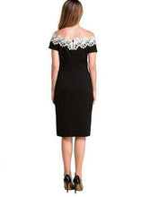 Floral Hollow Out Lace Off Shoulder Black Elegant Noble Summer Knee Length High Waist Women Dresses Lady Dresses