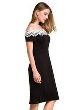 Floral Hollow Out Lace Off Shoulder Black Elegant Noble Summer Knee Length High Waist Women Dresses Lady Dresses