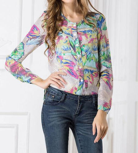 Floral Print Chiffon Blouse Women's Long Sleeve Shirt Women Tops Blusas 2015 Autumn Women Clothing Camisas Blusas Femininas