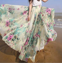 Floral Print Long Maxi Chiffon Pleated Boho Skirt Casual Fashion Beach Summer 2016 New Arrival Print Skirt Women Summer