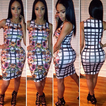 Floral Print Plaid Pattern White Dress Tank Bodycon Club Party Dress Mini Short Dress New Woman Dresses 2016 Summer New Arrival