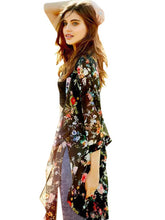 Floral Print Sheer Women Kimono Lady Summer Long Shirt Loose Blouse Top Elegant Chiffon Cardigan Casual Beach Cover Up Fashion