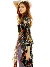 Floral Print Sheer Women Kimono Lady Summer Long Shirt Loose Blouse Top Elegant Chiffon Cardigan Casual Beach Cover Up Fashion