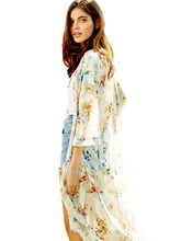 Floral Print Sheer Women Kimono Lady Summer Long Shirt Loose Blouse Top Elegant Chiffon Cardigan Casual Beach Cover Up Fashion