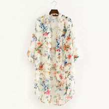 Floral Print Sheer Women Kimono Lady Summer Long Shirt Loose Blouse Top Elegant Chiffon Cardigan Casual Beach Cover Up Fashion