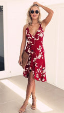 Floral Print V Neck Strappy Wrap Beach Casual Dress Girl Beach Sun Dress Sexy Fashion High Low Party High Waist 2016