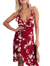 Floral Print V Neck Strappy Wrap Beach Casual Dress Girl Beach Sun Dress Sexy Fashion High Low Party High Waist 2016