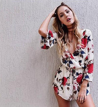 Floral Print V Neck Wrap Sexy Romper High Waist Fashion Women Club Party Jumpsuit Short One Pieces Playsuit Overall 2016 Summer